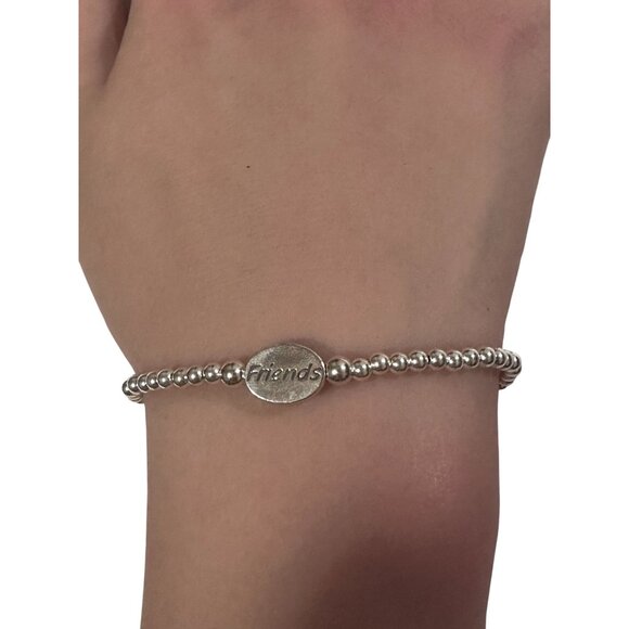 925 Sterling Silver Beaded Stretch Stacking Bracelet Minimalist Friends - Picture 4 of 6